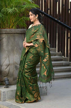 Beatitude Green Cotton Floral Jamdani Saree