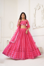 Eilara Women'S Pink Butterfly Net With Sequins And Embroidery Work Lehenga Choli For Party Wear