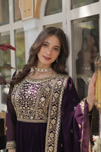 Joban Fashion Wine Georgette Sequence Embroidery Work Kurta Set - Distacart