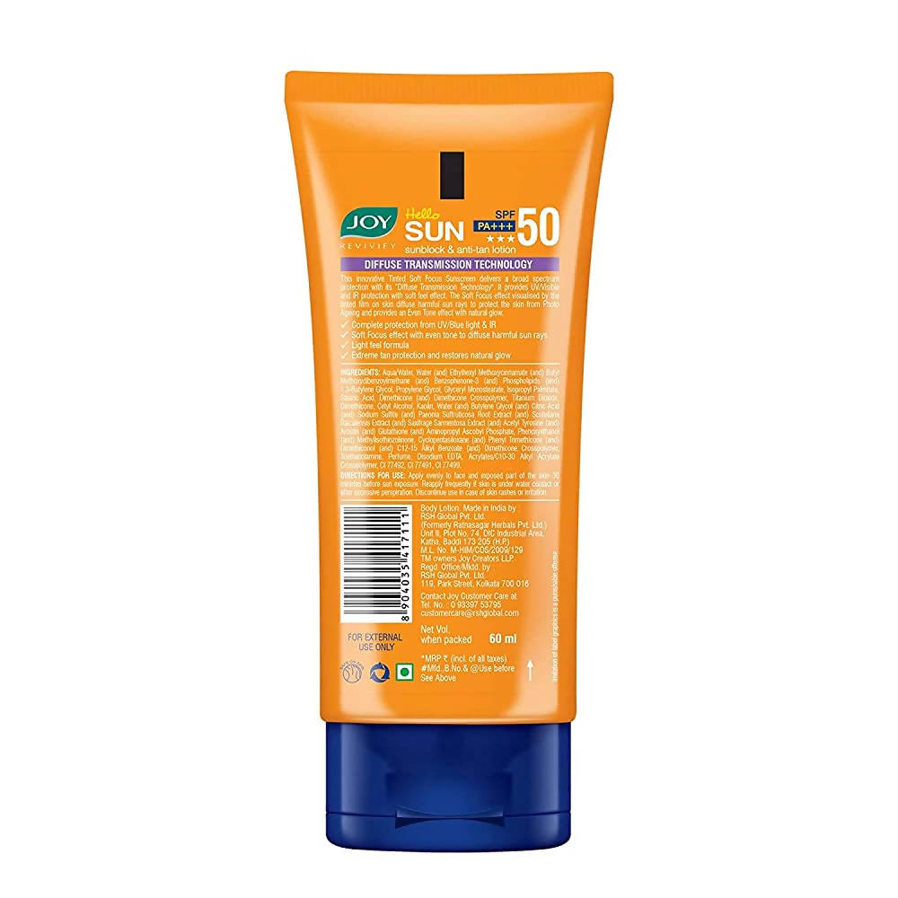Joy Revivify Hello Sun Sunblock & Anti Tan Lotion Tinted Sunscreen SPF 50 PA+++