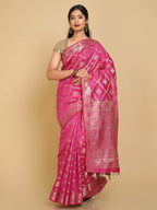 Kalamandir Checked Pink Silk Blend Saree