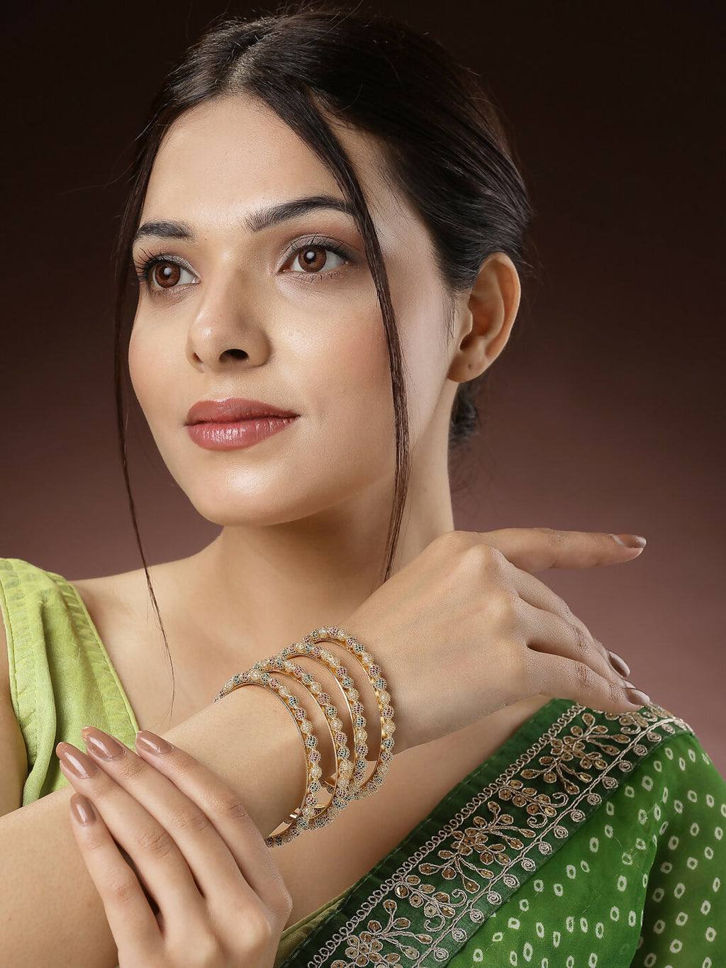 NVR Women's Set of 4 Gold-Plated Beads Handcrafted Traditional Bangles - Distacart