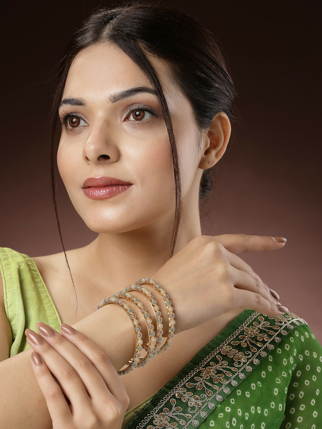 NVR Women's Set of 4 Gold-Plated Beads Handcrafted Traditional Bangles - Distacart