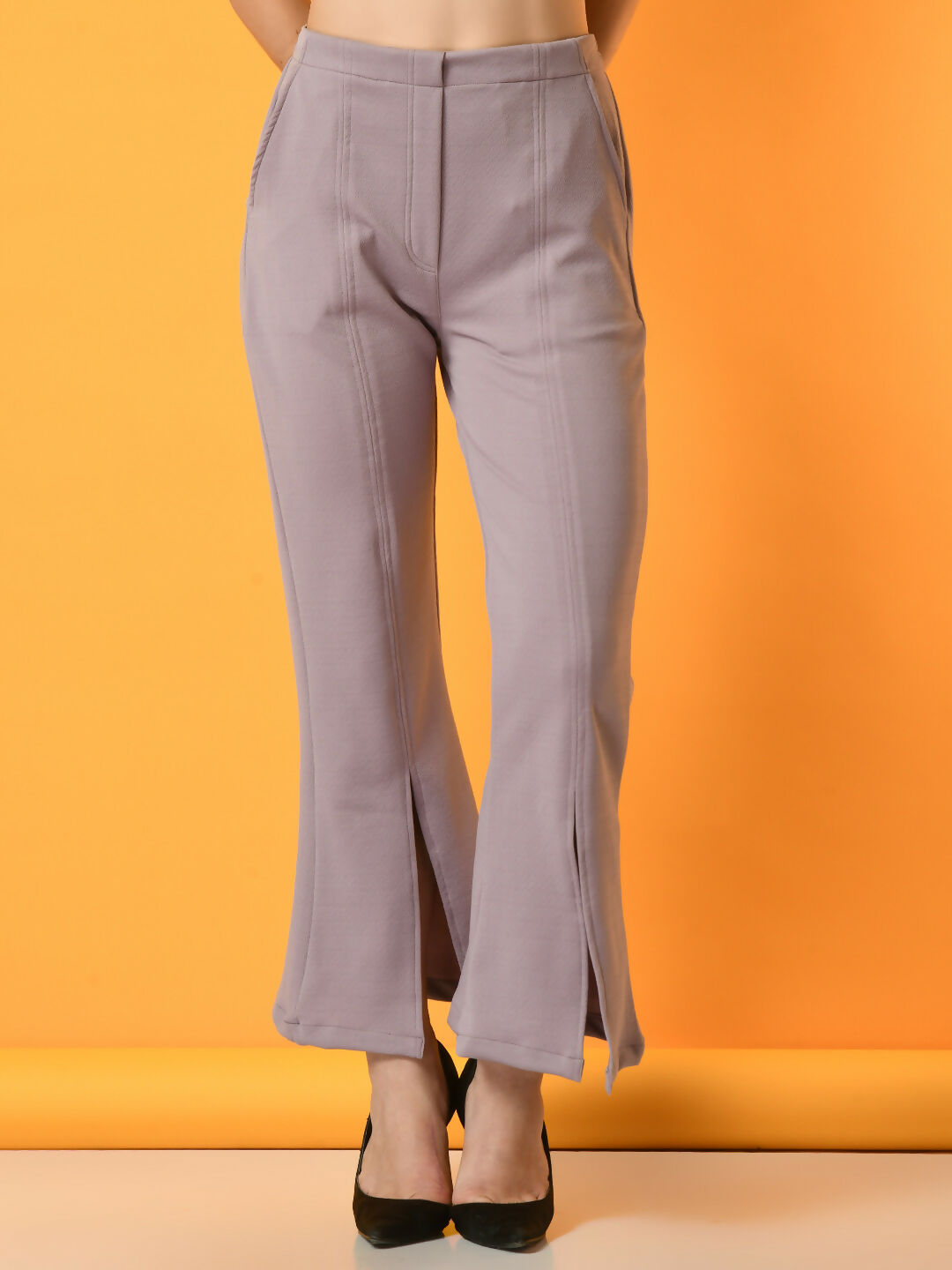 Myshka Women's Lavender Flared Party Trouser