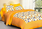 Vamika Printed Cotton Yellow Bedsheet With Multicolor Pillow Covers (LEOC_CHKM_Y)