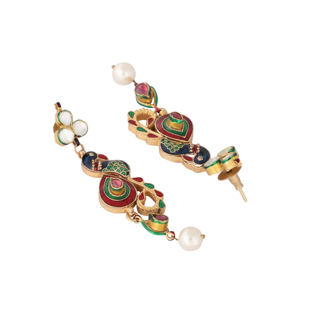 Nuyug 22K Gold Plated Pearl Drop Kundan Studded Ethnic Peacock Shaped Drop Earrings - Distacart