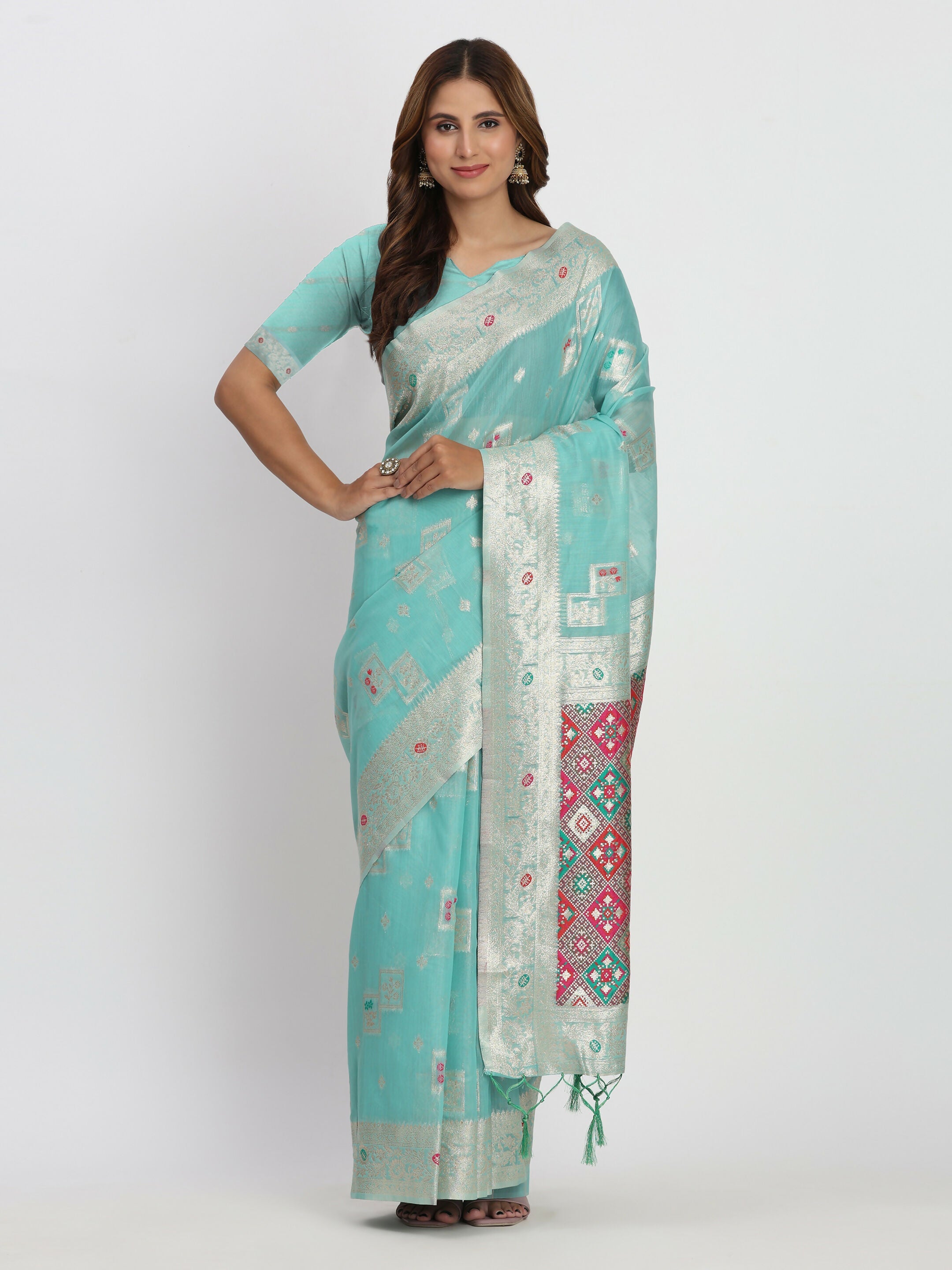 Shree Shyam Fashion Linen Cotton Sea Green Saree - Distacart