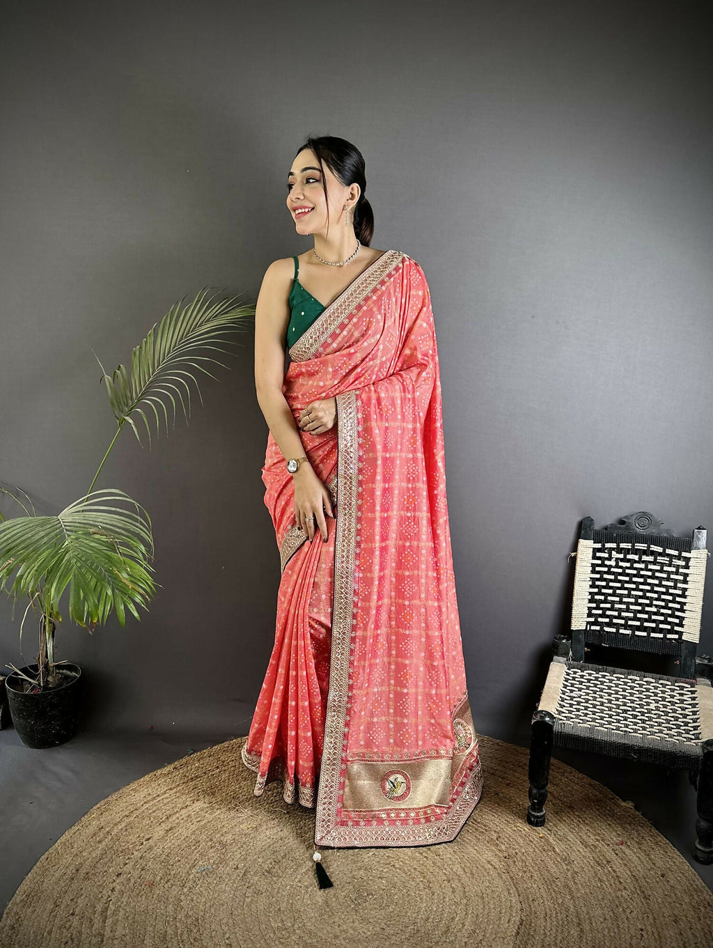 Joban Fashion Baby Pink Bandhej Bandhani Vichitra Silk Bandhani Prints Saree - Distacart