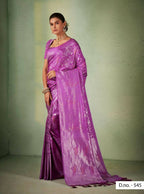 Graceful Designer Violet Color Kanjivaram Silk Saree With Weaving Work - Yomika Fashions