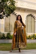 Teeya Creation Mehendi Primium Fendy Satin Silk Embroidery Work Wedding Wear Gown - Distacart