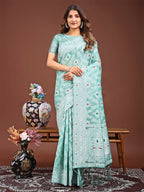 Shree Shyam Fashion Pankhuri Sea Green Linen Cotton Saree
