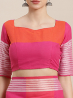 Saree Mall Pink & Orange Checked Saree - Distacart