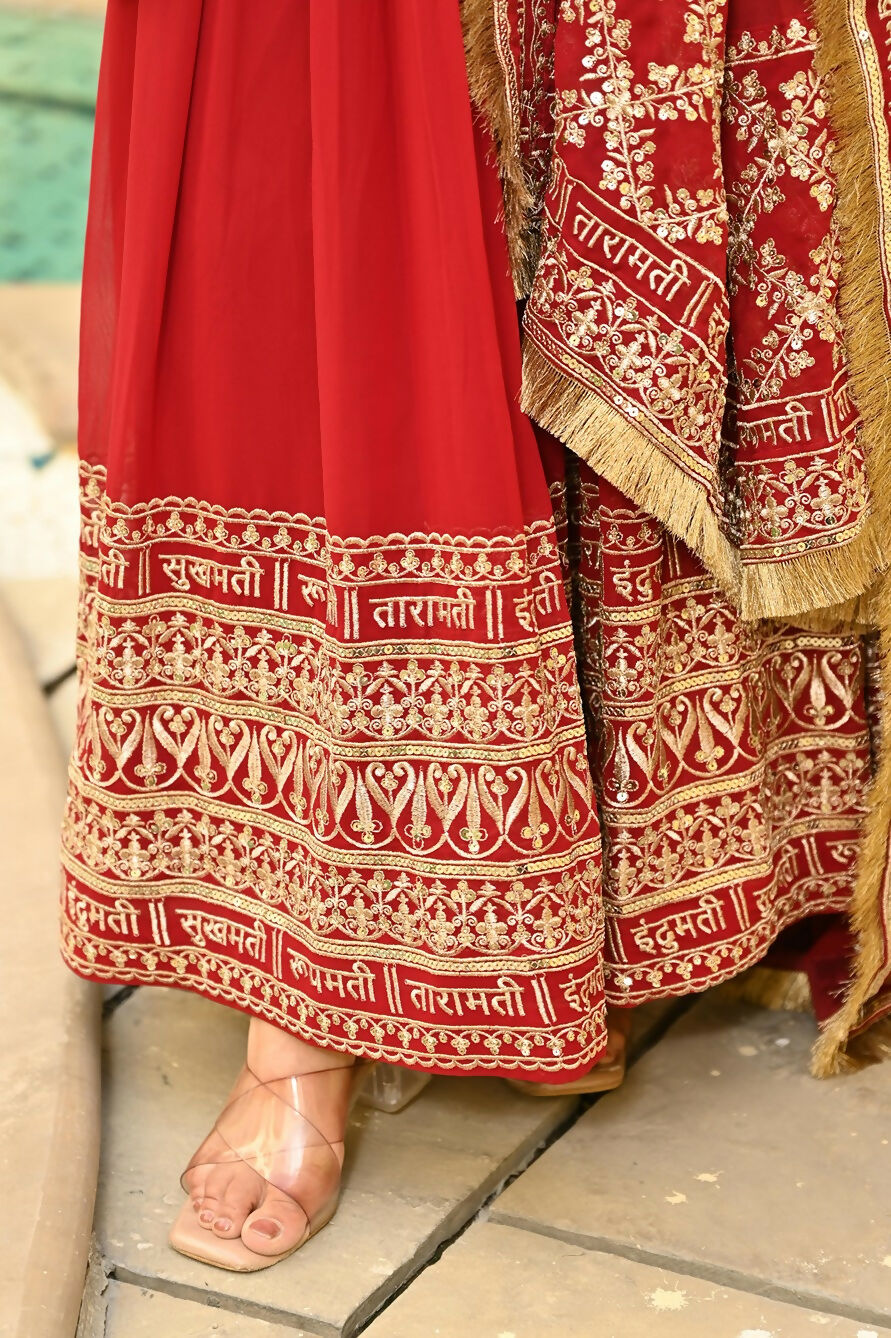 Joban Fashion Red Georgette Sequence Embroidery Work Kurta Set - Distacart