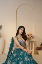 Kesar Fab Blue Silk Embroidered Lehenga