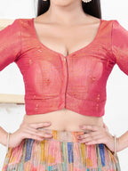 Joban Fashion Magenta Shimmer Elbow Sleeveless Front Open Blouse