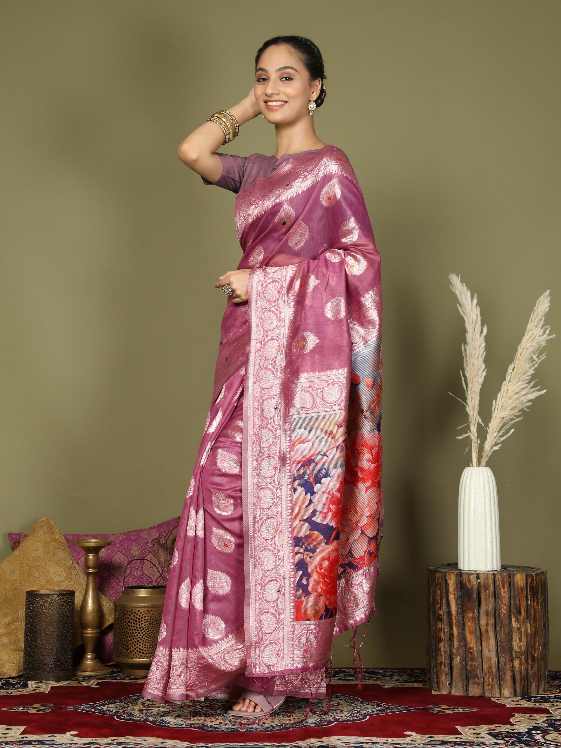 Shree Shyam Fashion Linen Cotton Pink Saree - Distacart