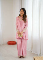 Teeya Creation Baby Pink Heavy Chinnon Silk Embroidery Work Plazo pair - Distacart