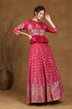 Juniper Women Burgundy Shantoon Printed Flared Lehenga Choli Sets - Distacart