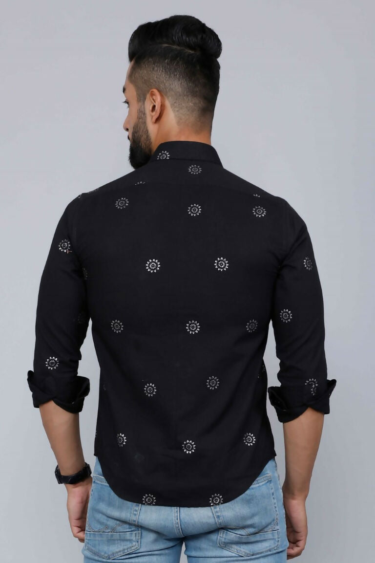 Miravan Men's Black Pure Cotton Floral Print Casual Shirt