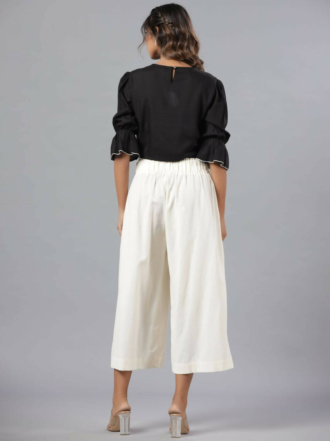 Juniper Women Black Rayon Flex Embroidered Crop Top