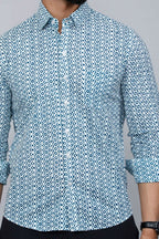 Miravan Men's White & Blue Premium Cotton Floral Print Casual Shirt