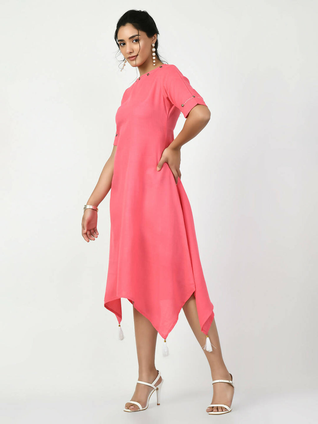 Myshka Women's Pink A-Line Solid Kurta