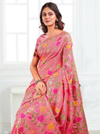 Shree Shyam Fashion Linen Cotton Pink Saree - Distacart
