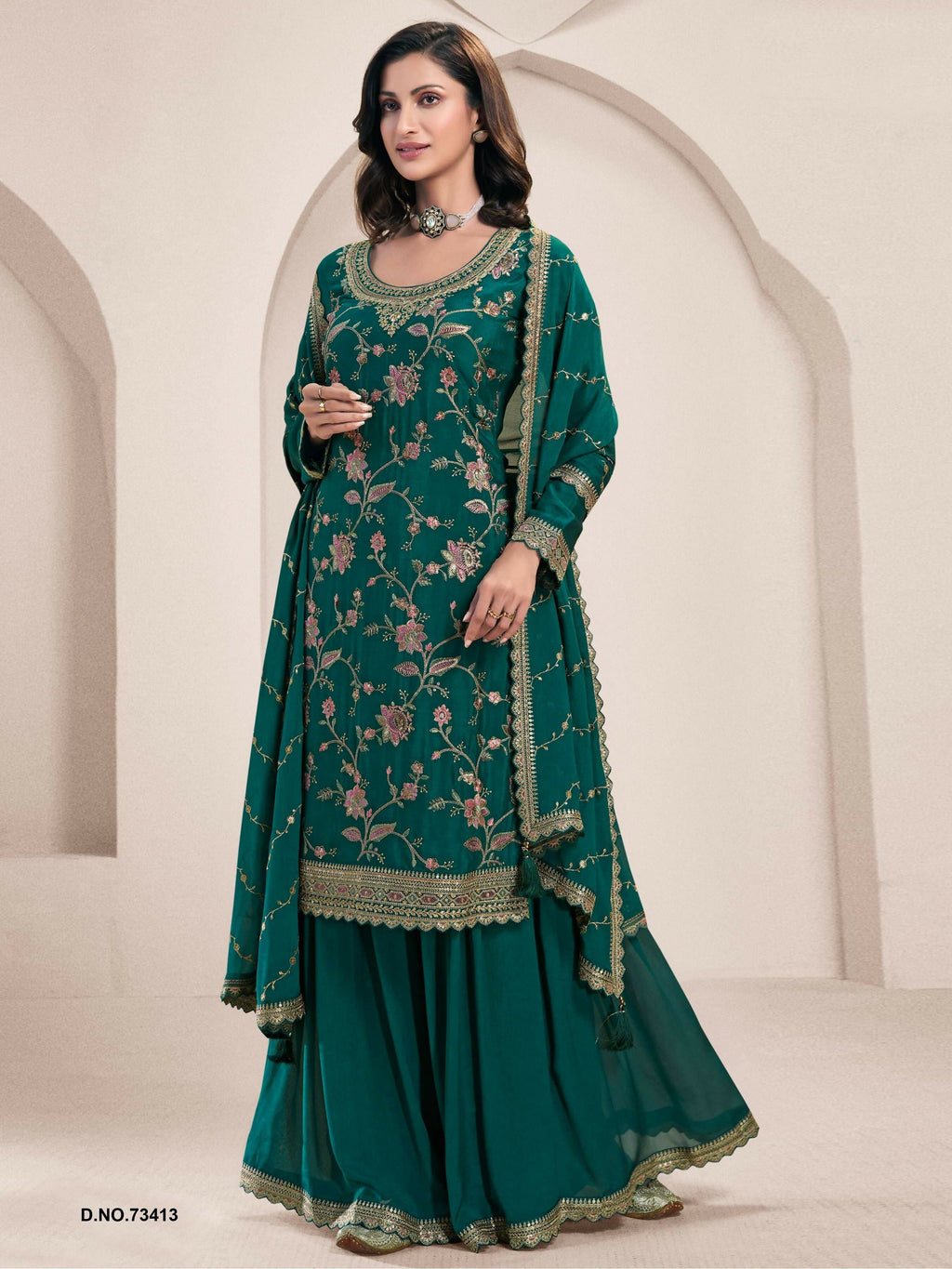 Anaita Green Heavy Chinon With Embroidery Sharara Suit (bottom Stitched) - Distacart
