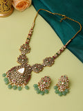 Ruby Raang 22k Gold Polished Long Kundan Heavy Maharani Necklace With Earrings