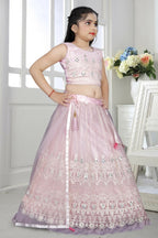 Wedding Designer Pink Net Kidswear Lehenga - Aaradhna