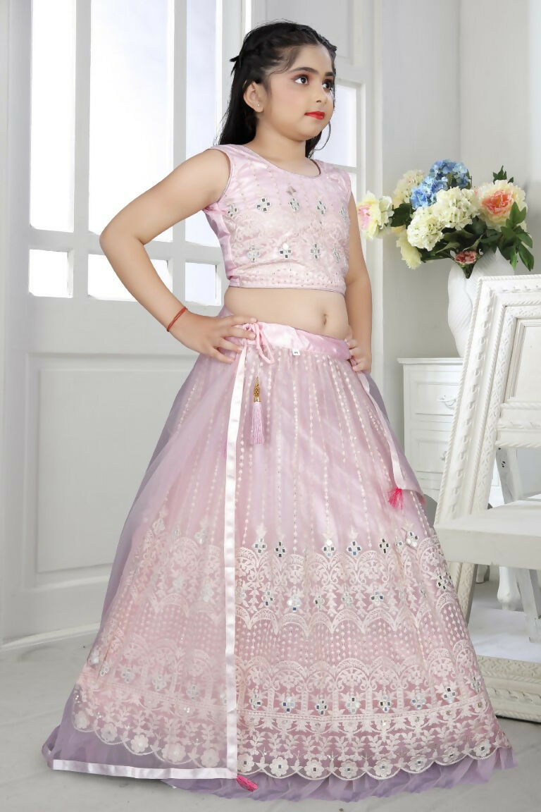 Wedding Designer Pink Net Kidswear Lehenga - Aaradhna