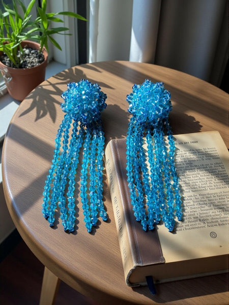 Inhanns Handmade Crystal Waterfall Earrings - Long - Sky Blue