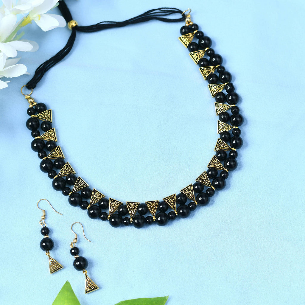 Mominos Fashion Johar Kamal Gold-Plated Brass Finish Pearls Work Choker For Women (Black) - Distacart