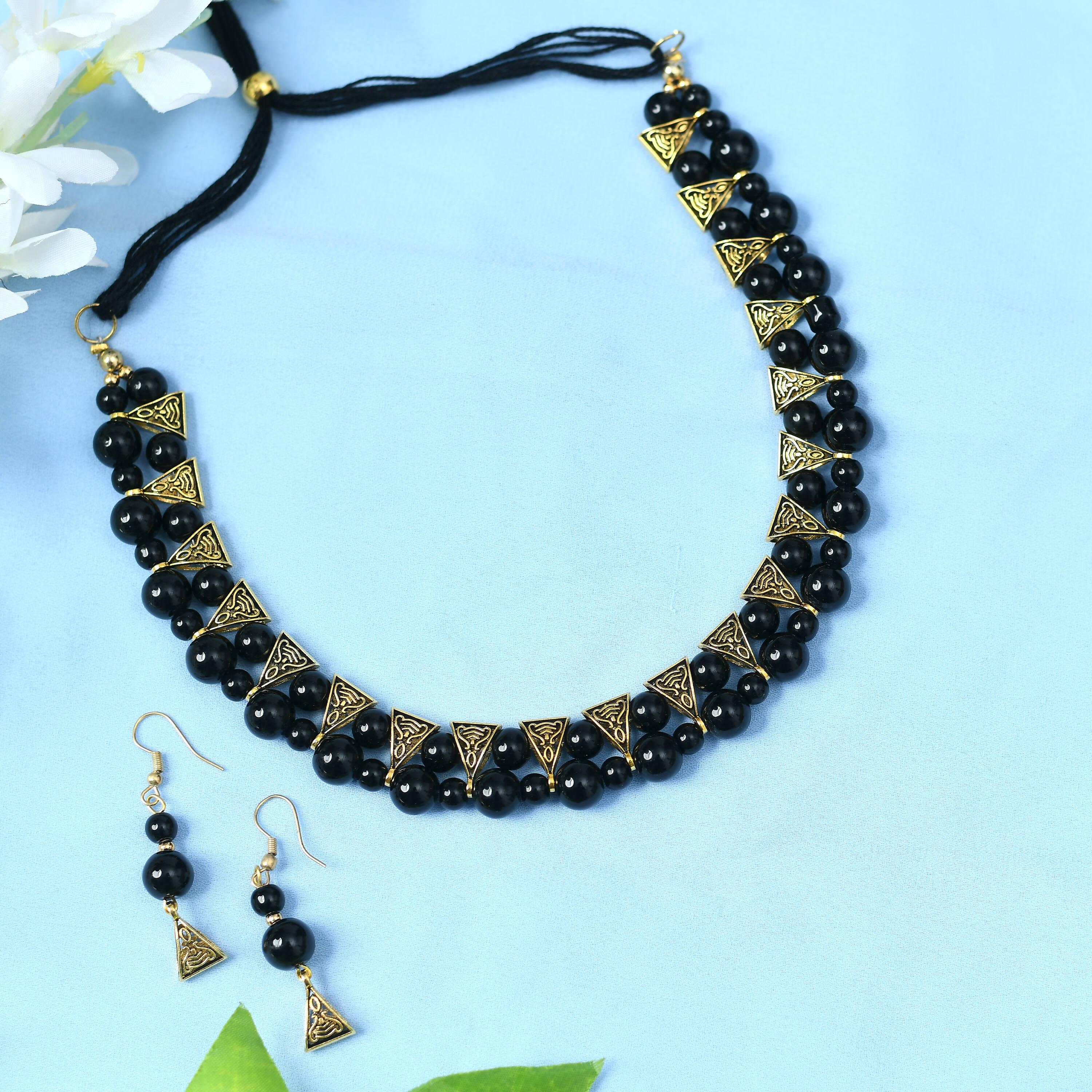 Mominos Fashion Johar Kamal Gold-Plated Brass Finish Pearls Work Choker For Women (Black) - Distacart