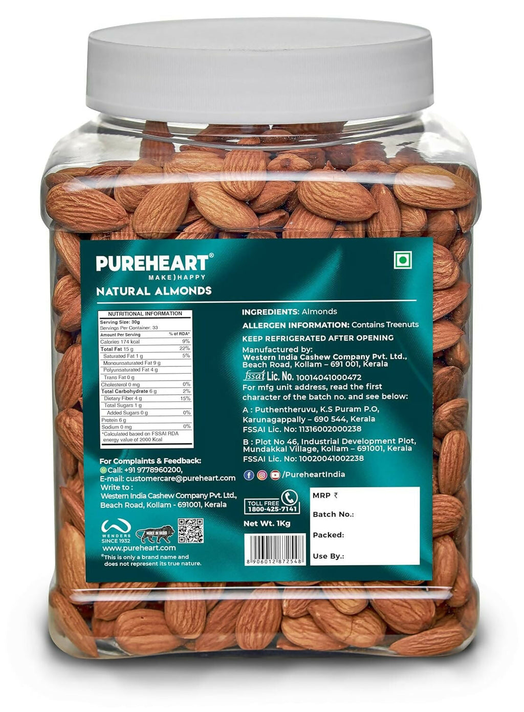 Pureheart Nutreat Natural Almonds - Distacart