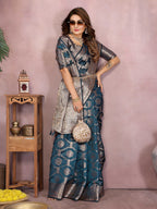 Aastha Fashion Teal Soft Organza Silk Weaving Saree - Distacart