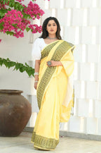 Beatitude Yellow Cotton Jacqaurd Border Tangail Handloom Saree