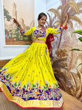 Teeya Creation Parrot Colour Rayon Silk Embroidery Work Fully Stitched Navratri Lehenga
