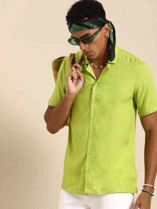 Green Men Rayon Comfort Opaque Casual Shirt - Mahotsav