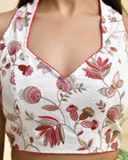 Amodini Designer Studio Floral White Halter Neck Sequined Blouse
