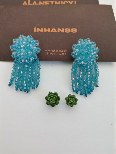 Inhanns Handmade Crystal Water Fall Earrings - Short - Sky Blue