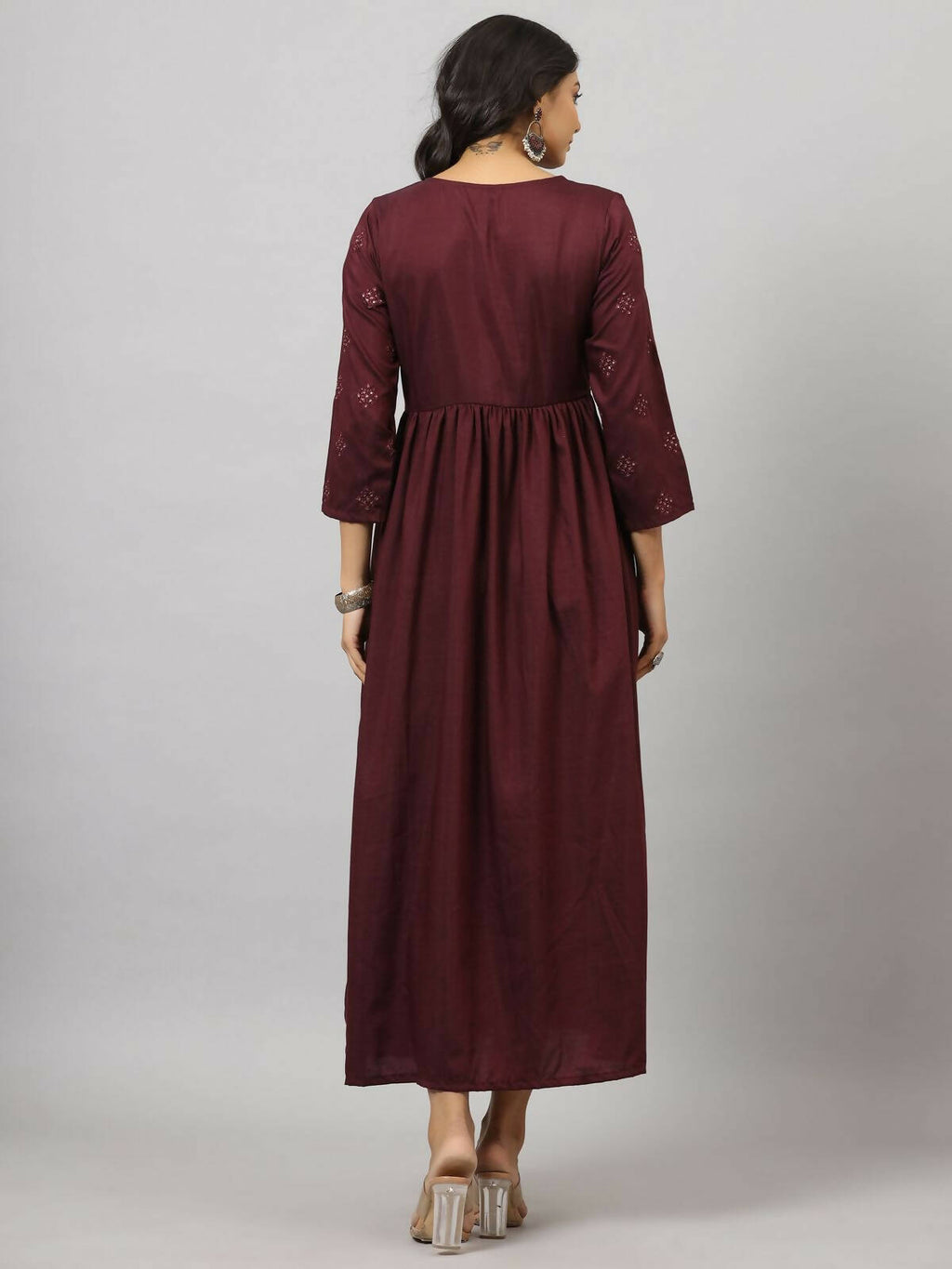 Juniper Women's Mauve Festive Printed Flared Dress - Distacart