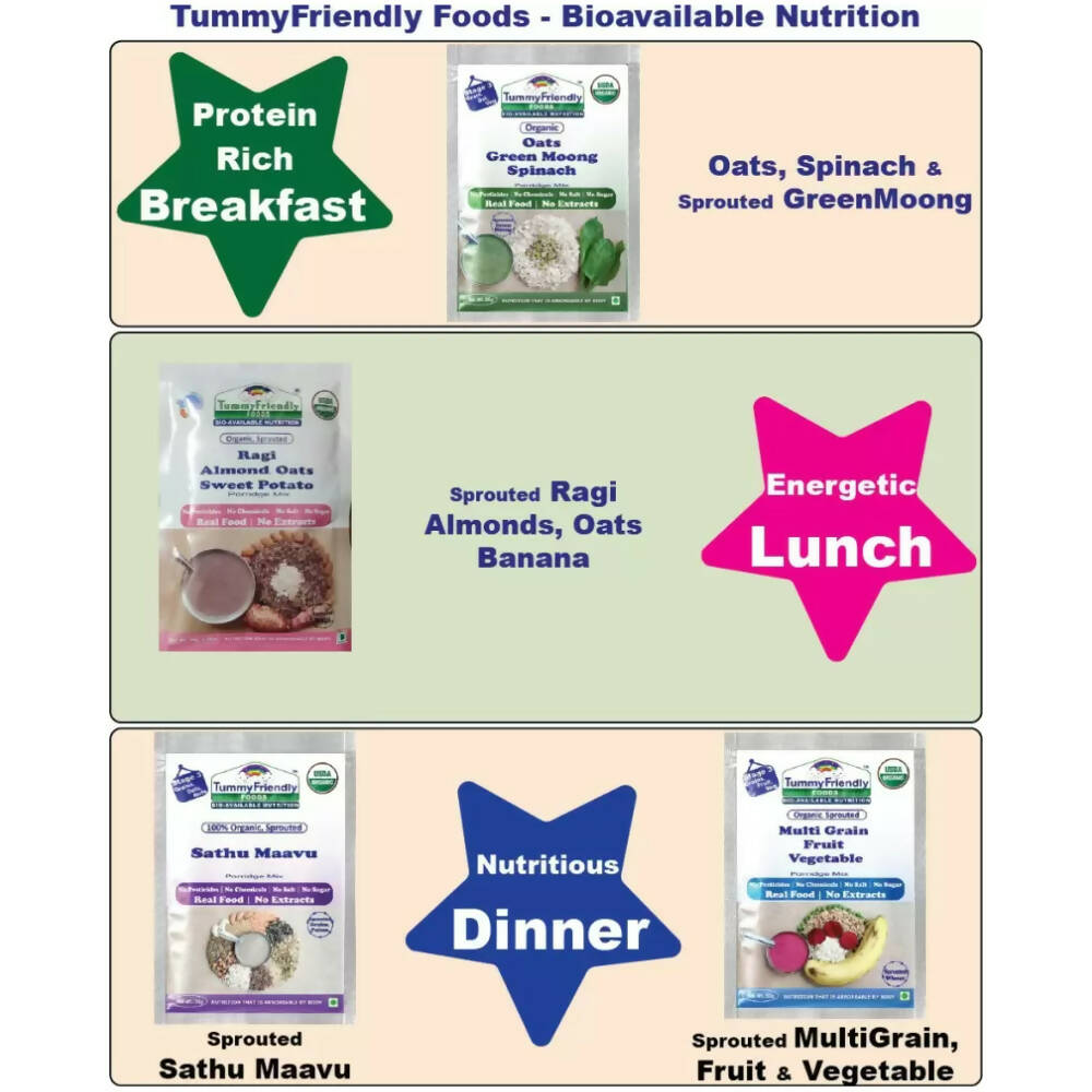 TummyFriendly Foods Certified Stage3 Porridge Mixes Trial Packs - Ragi, MultiGrain, Oats, Sathu Maavu for 8 Months Old Baby - Distacart