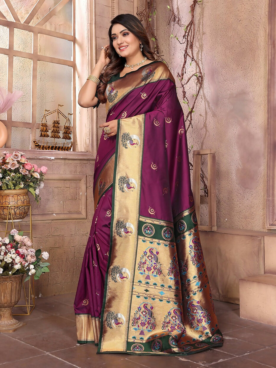 Joban Fashion Paithani Maroon Woven Soft Silk Saree - Distacart