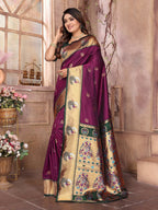 Joban Fashion Paithani Maroon Woven Soft Silk Saree - Distacart