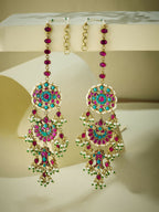 Nuyug 22K Gold-Plated Kundan Studded & Pearl Beaded Crescent Shaped Kanauti Earrings - Distacart