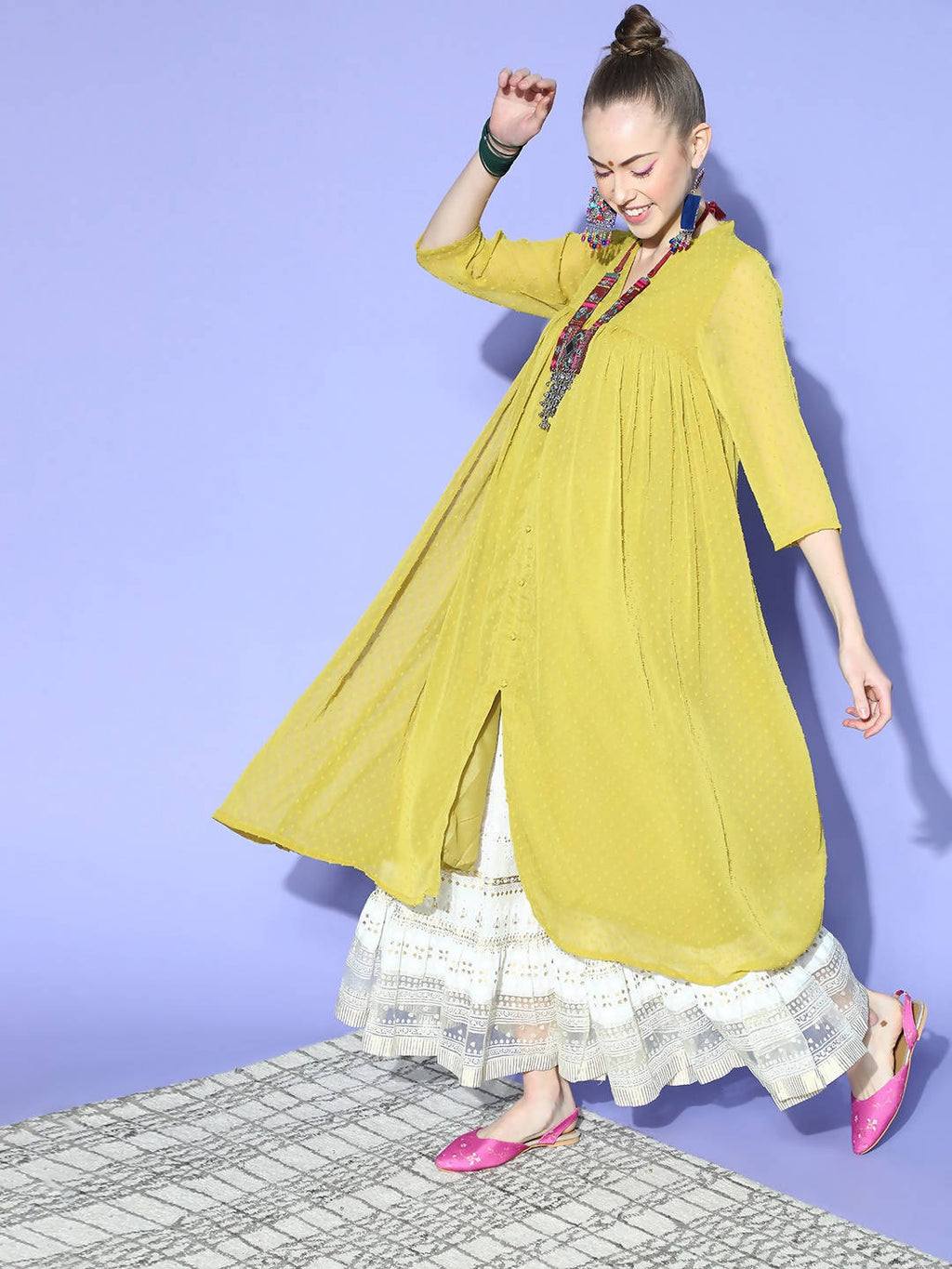 Janasya Elegant Mustard Woven Design Dobby Weave Kurta - Distacart