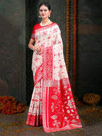 Shree Shyam Fashion Devistuti Red White Linen Cotton Saree