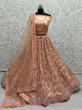 Jyoti Fashion Women's Peach Bridal Net Fancy Dori & Multi Thread Embroidered with Zircon Diamond Work Wedding Lehenga Choli