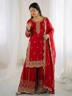 Teeya Creation Red Color Fendy Silk Embroidery Work Wedding Wear Salwar Suit - Distacart